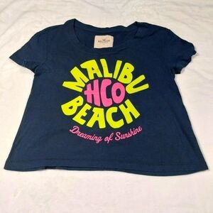HOLLISTER NAVY BLUE MALIBU BEACH CROP T-SHIRT SIZE XS